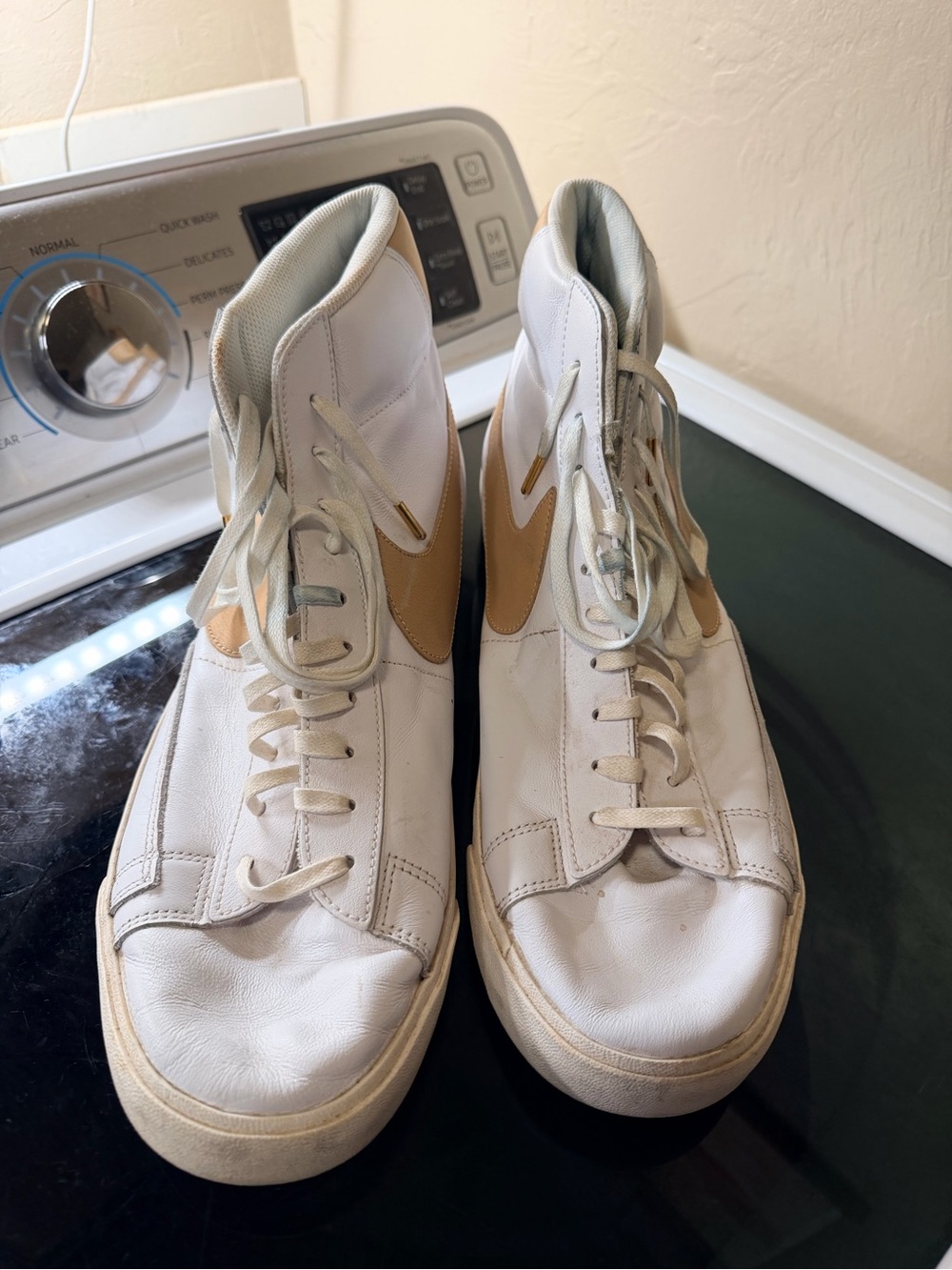 Nike Men's White and Tan High-Top Sneakers Size 14